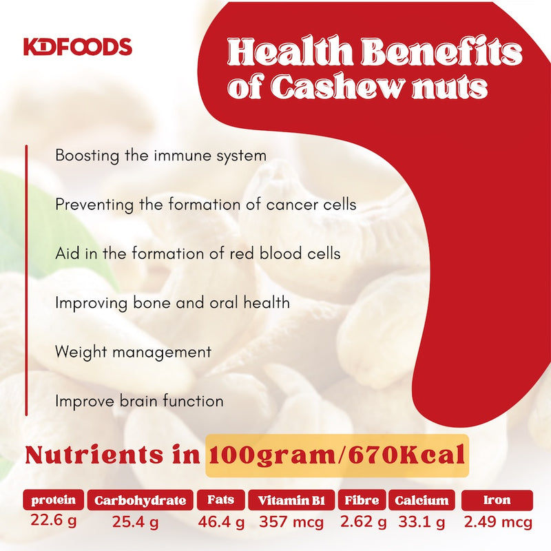KDFOOD Vietnam Premium Roasted Cashew Nuts Jumbo XL Size 250G - JoonaCare.Shop